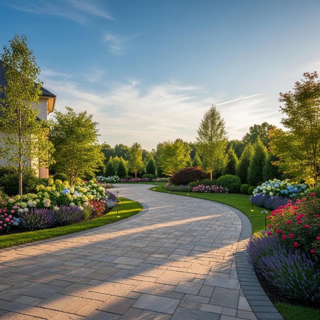Luxury driveway with natural stone pavers enhancing curb appeal