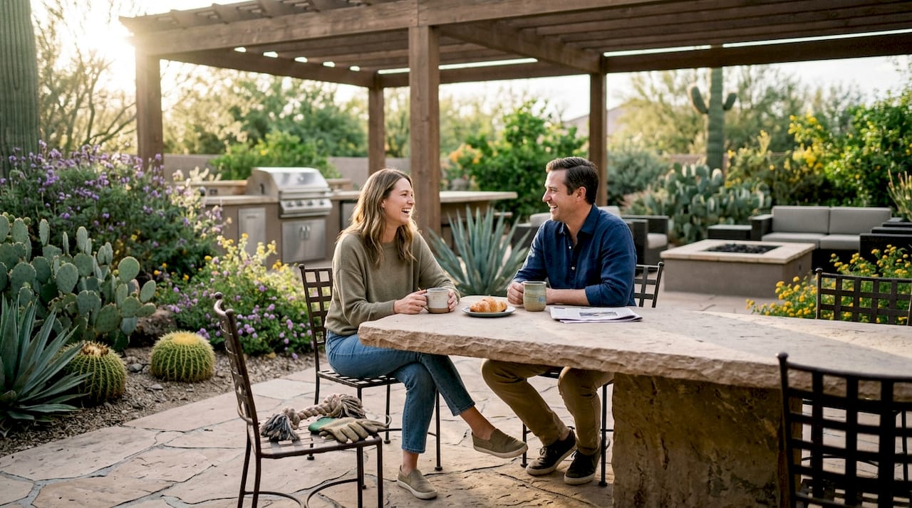 Couple relaxing on luxury Phoenix patio