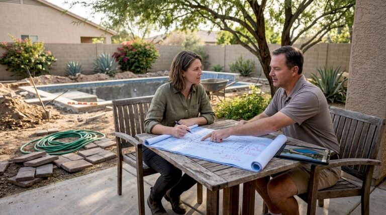 Architect and homeowner plan luxury backyard