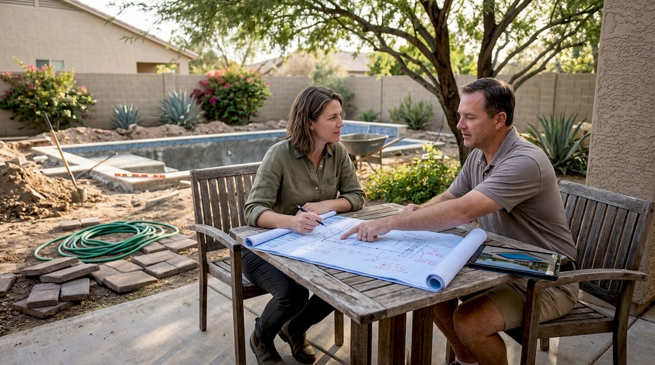 Architect and homeowner plan luxury backyard