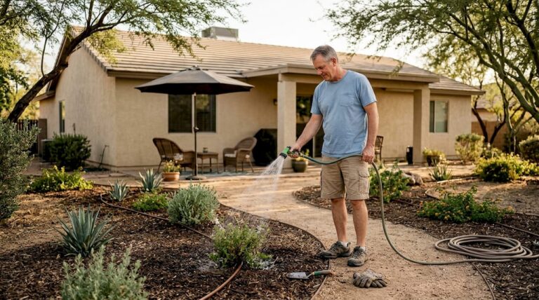 Homeowner customizing Phoenix backyard for water savings