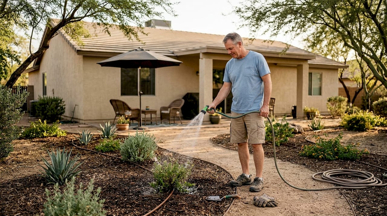 Homeowner customizing Phoenix backyard for water savings