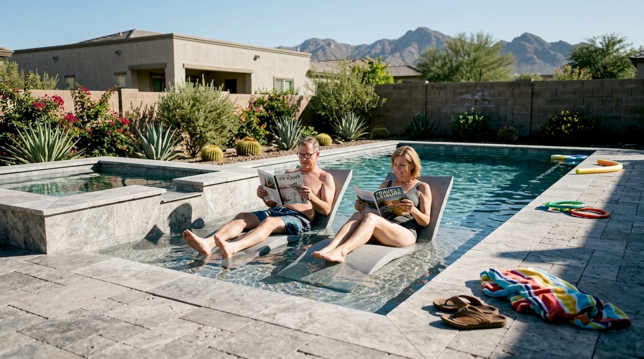 Couple relaxing in Phoenix plunge spa