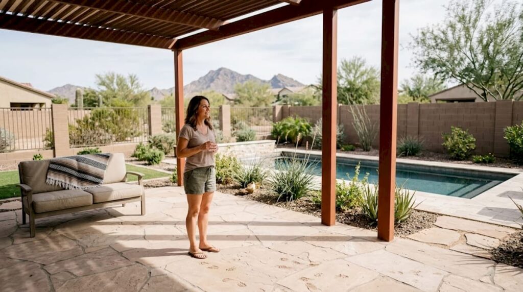 Homeowner enjoying custom Phoenix backyard
