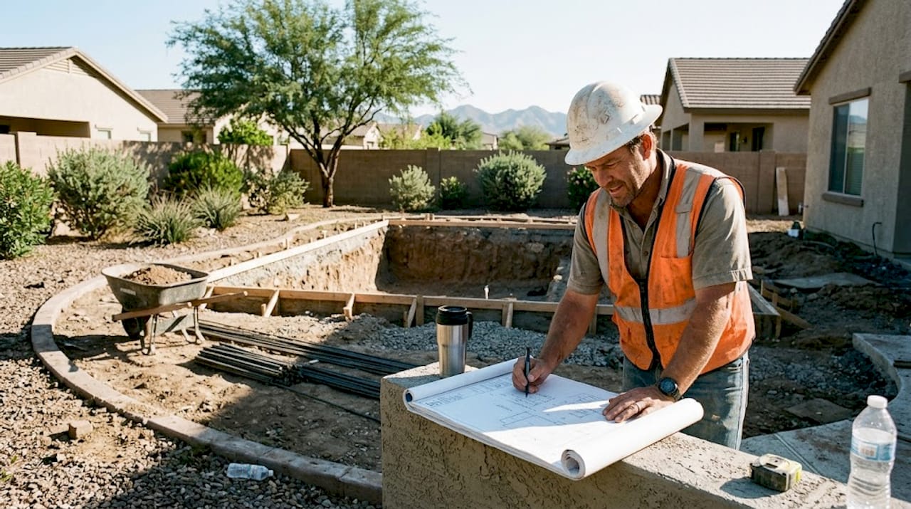 Phoenix worker reviews backyard pool blueprints