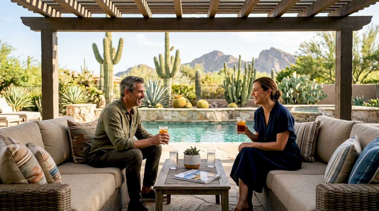 Couple relaxing in luxury Phoenix outdoor living space