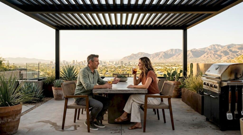 Couple relaxing on luxury Phoenix patio