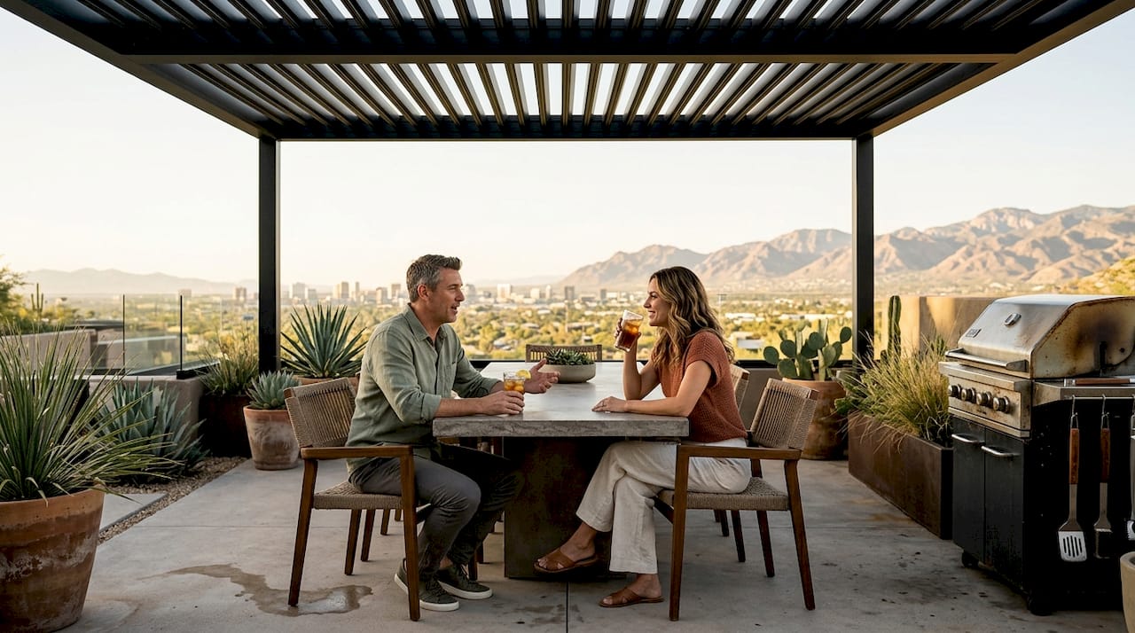 Couple relaxing on luxury Phoenix patio