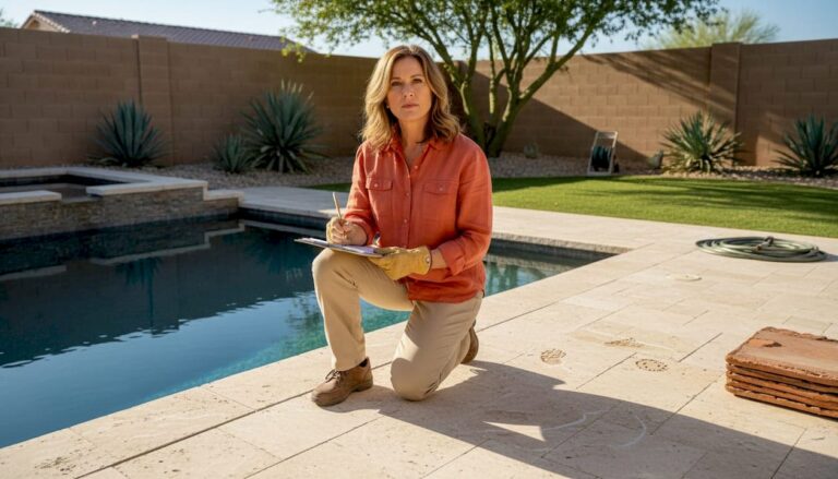 Designer sketching luxury Phoenix backyard hardscape