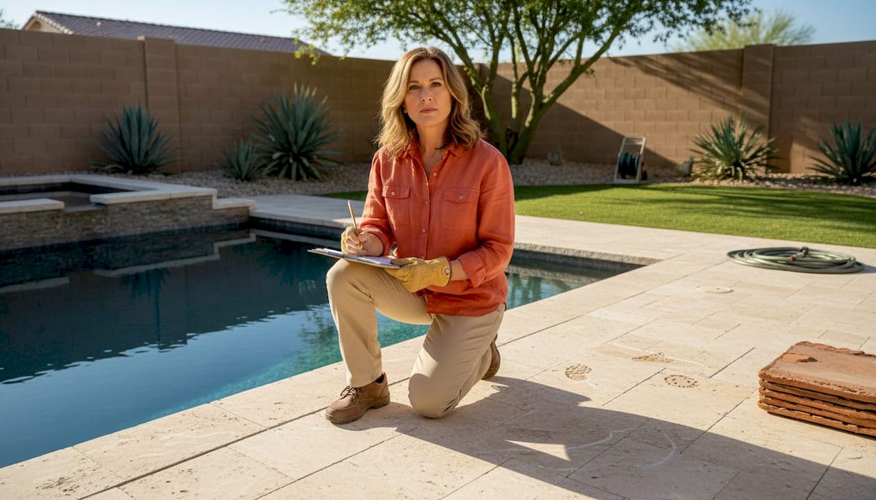 Designer sketching luxury Phoenix backyard hardscape