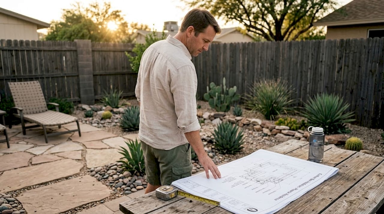 Homeowner reviews spa blueprints outdoors