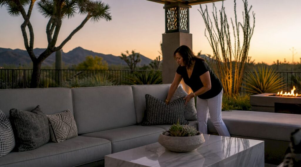 Luxury outdoor living area in Scottsdale backyard