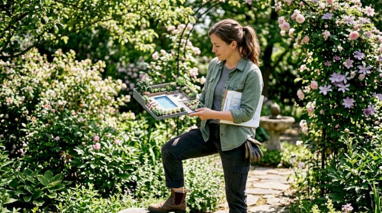 Landscape architect reviewing 3D outdoor model