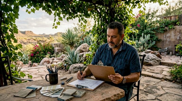 Designer sketching Arizona outdoor patio plans