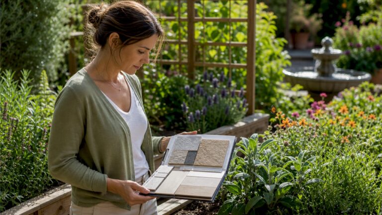 Landscape architect reviewing outdoor patio materials