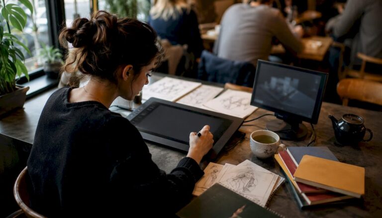 Designer working on 3D software in loft studio