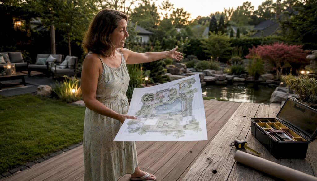 Landscape architect reviewing outdoor home design