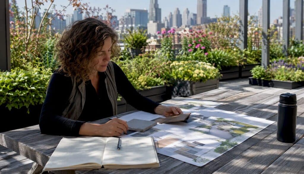 Landscape architect reviewing durable outdoor materials