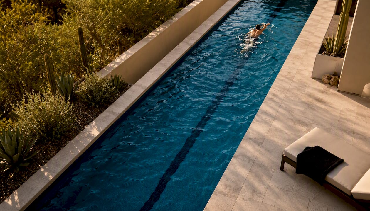 Cropped lap pool emphasizing swimming length