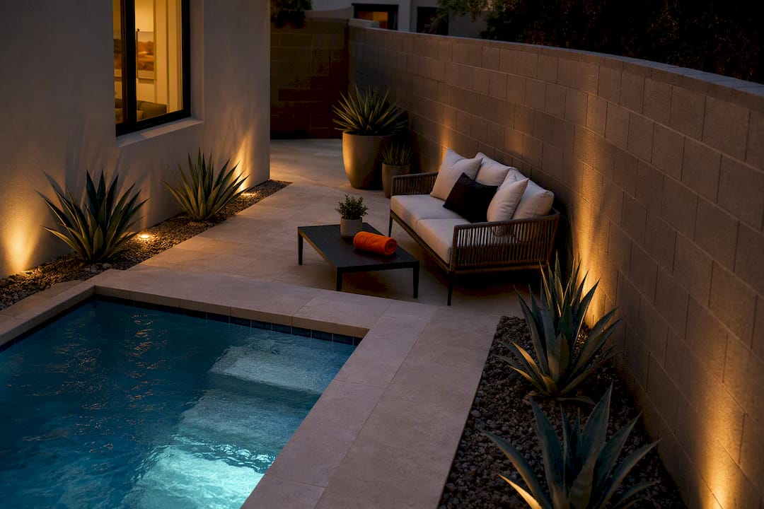 Compact corner pool in Phoenix backyard