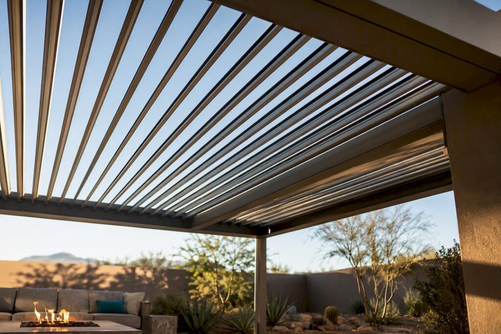 Louvered pergola casting shadows in Phoenix