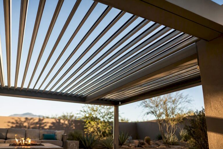 Louvered pergola casting shadows in Phoenix