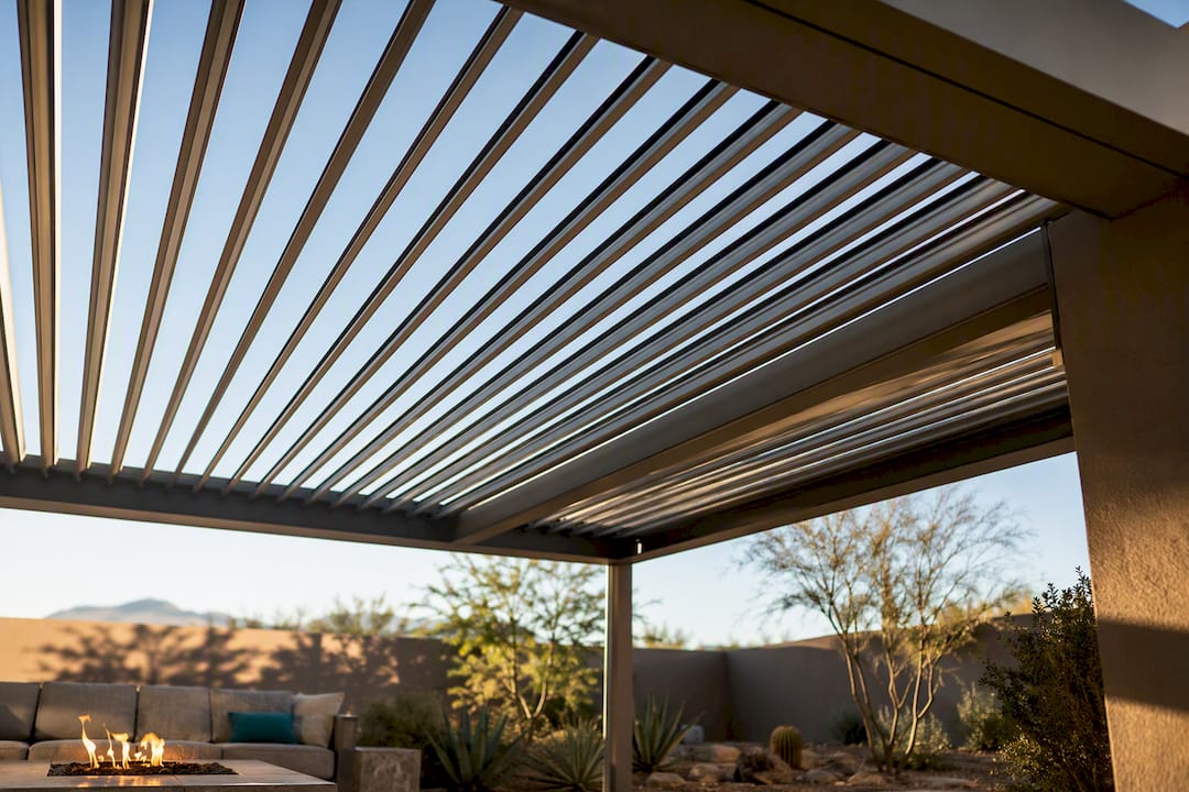 Louvered pergola casting shadows in Phoenix